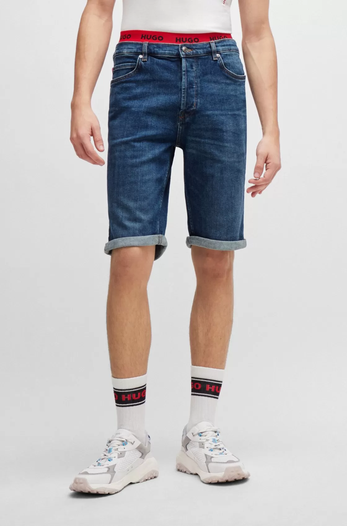 HUGO BOSS Tapered-fit Shorts In Comfort-stretch Denim Blue Sale