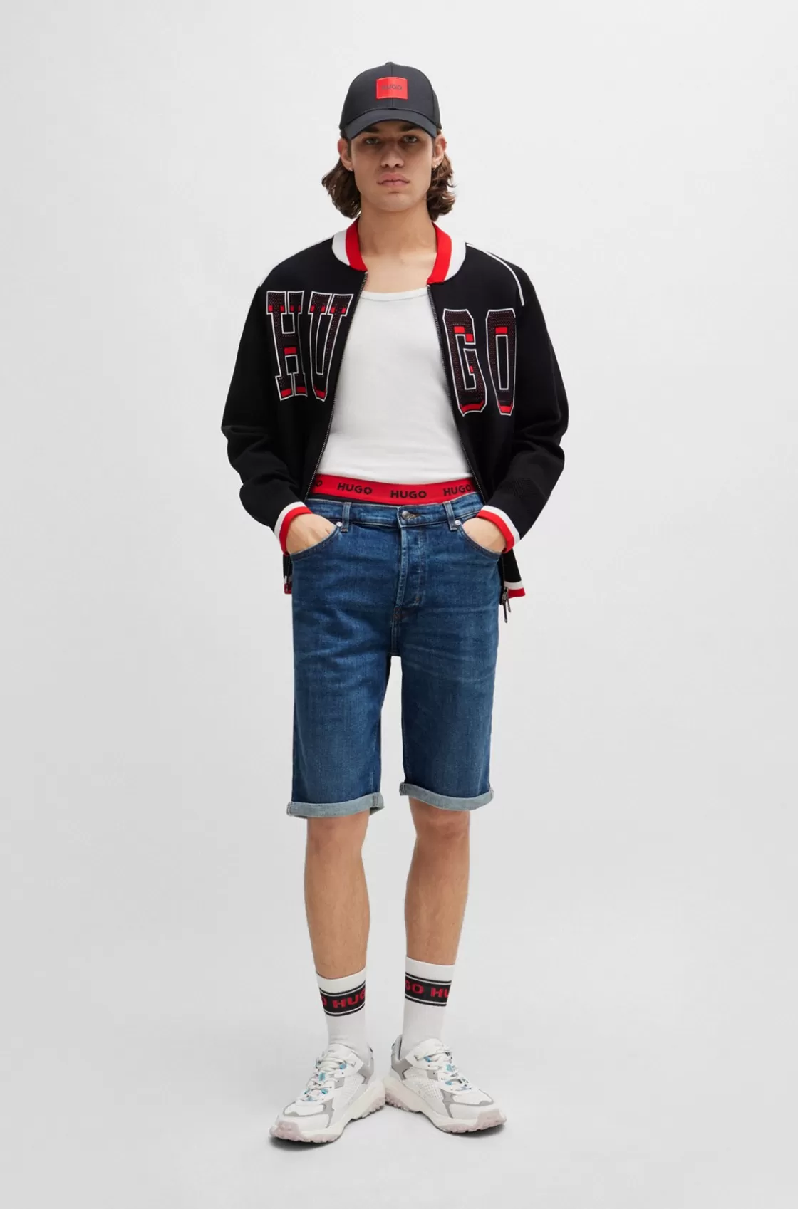 HUGO BOSS Tapered-fit Shorts In Comfort-stretch Denim Blue Sale
