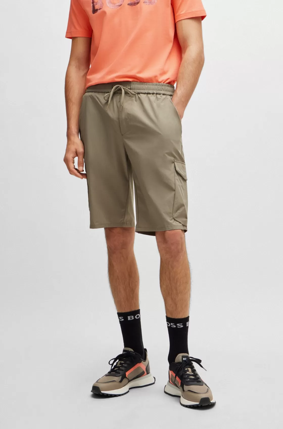 HUGO BOSS Tapered-fit Shorts In Easy-iron Quick-dry Poplin Light Green Best
