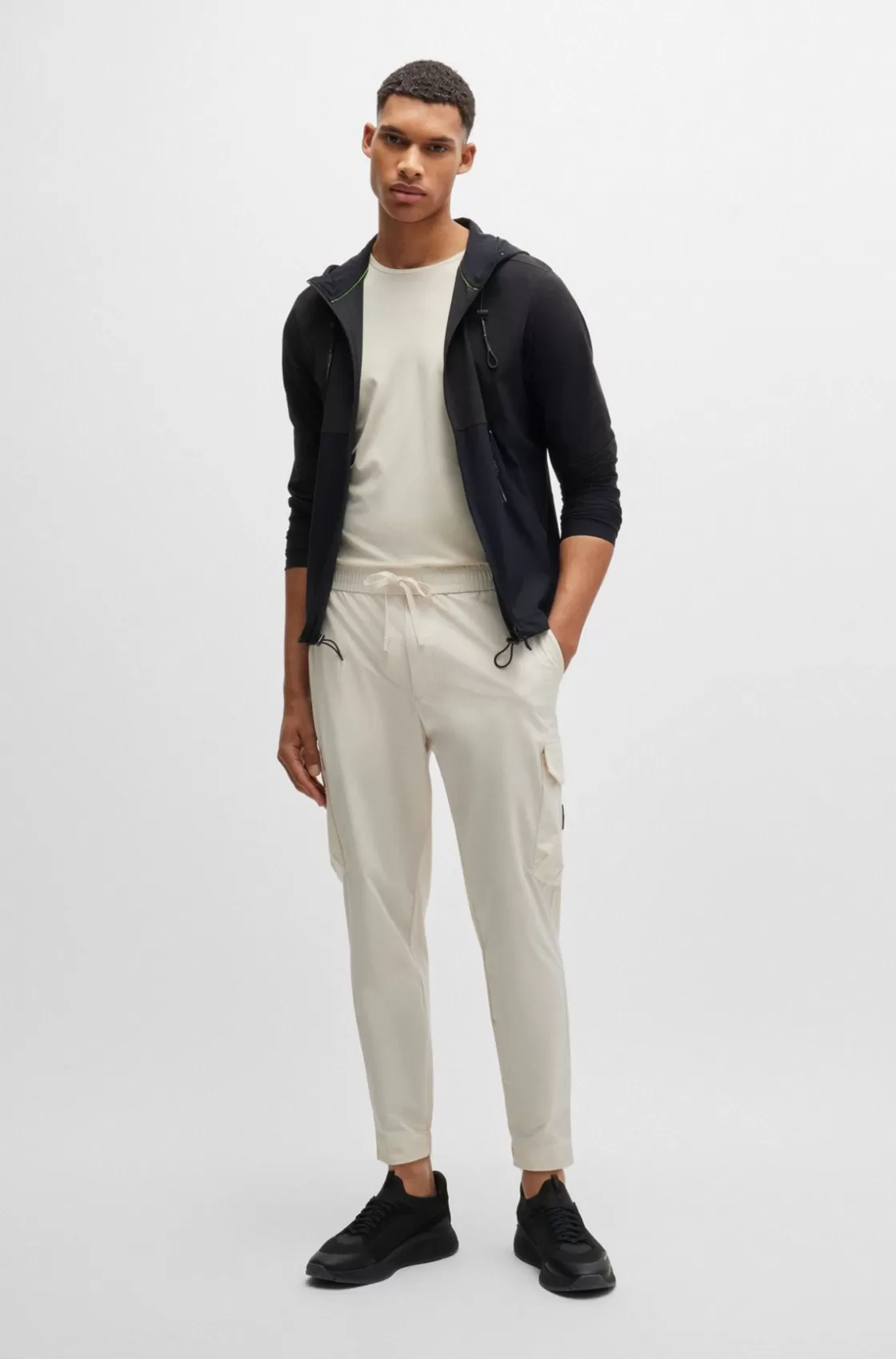 HUGO BOSS Tapered-fit Trousers In Easy-iron Stretch Poplin White New