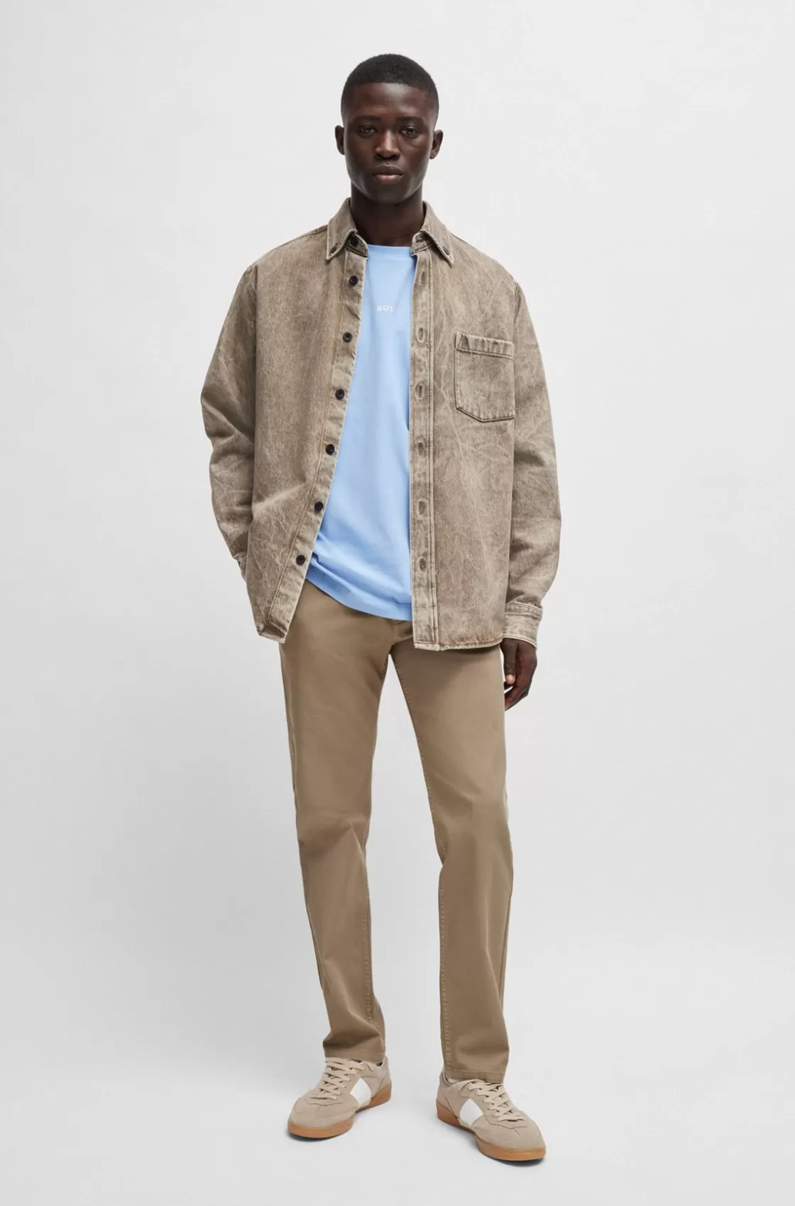 HUGO BOSS Tapered-fit Trousers In Honeycomb-structured Stretch Cotton Light Brown Store