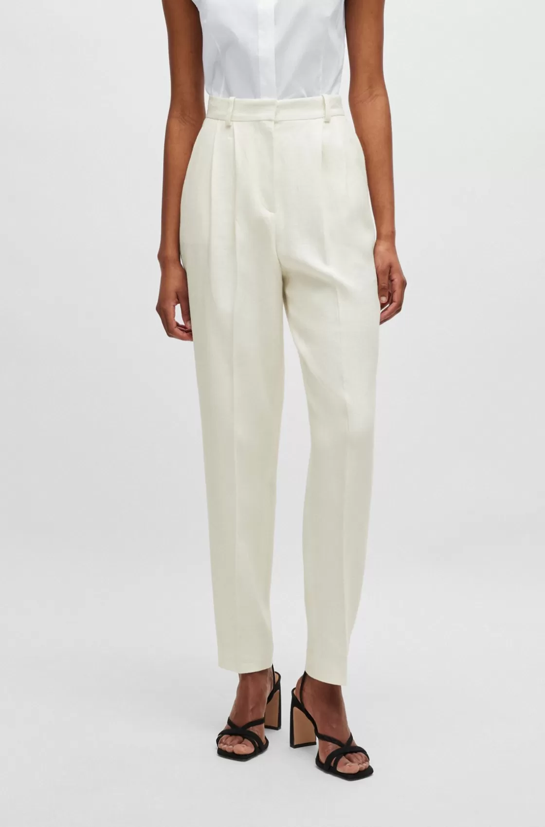 HUGO BOSS Tapered-fit Trousers In Linen-blend Twill White Best Sale