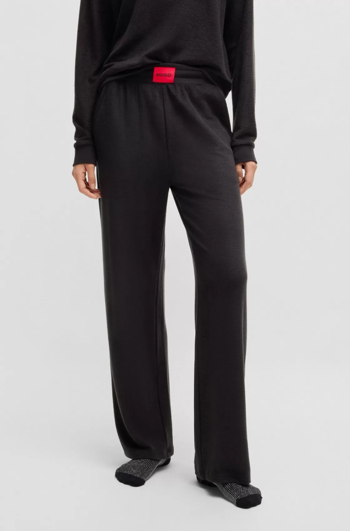 HUGO BOSS Terry Tracksuit Bottoms With Red Logo Label Black New