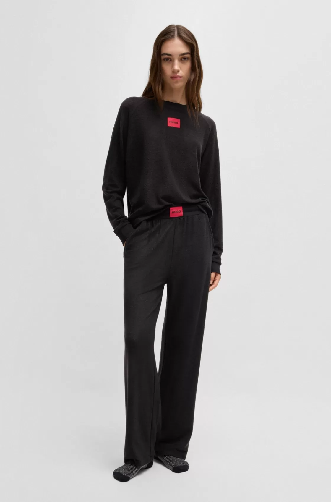 HUGO BOSS Terry Tracksuit Bottoms With Red Logo Label Black New