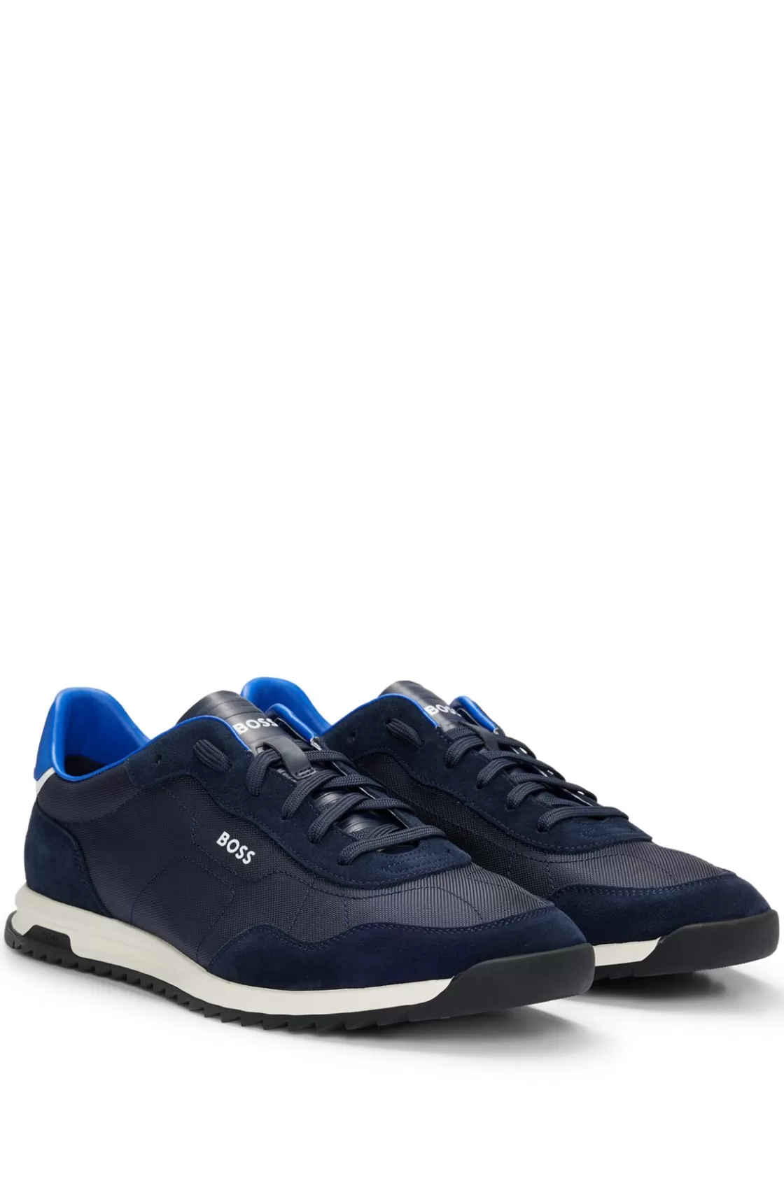 HUGO BOSS Textured-fabric Lace-up Trainers With Suede Trims Dark Blue Fashion