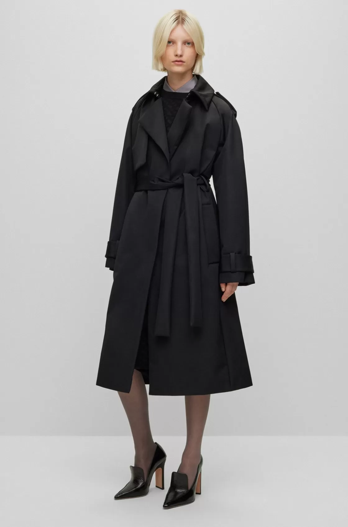 HUGO BOSS THE CHANGE Regular-fit Trench Coat Black Hot