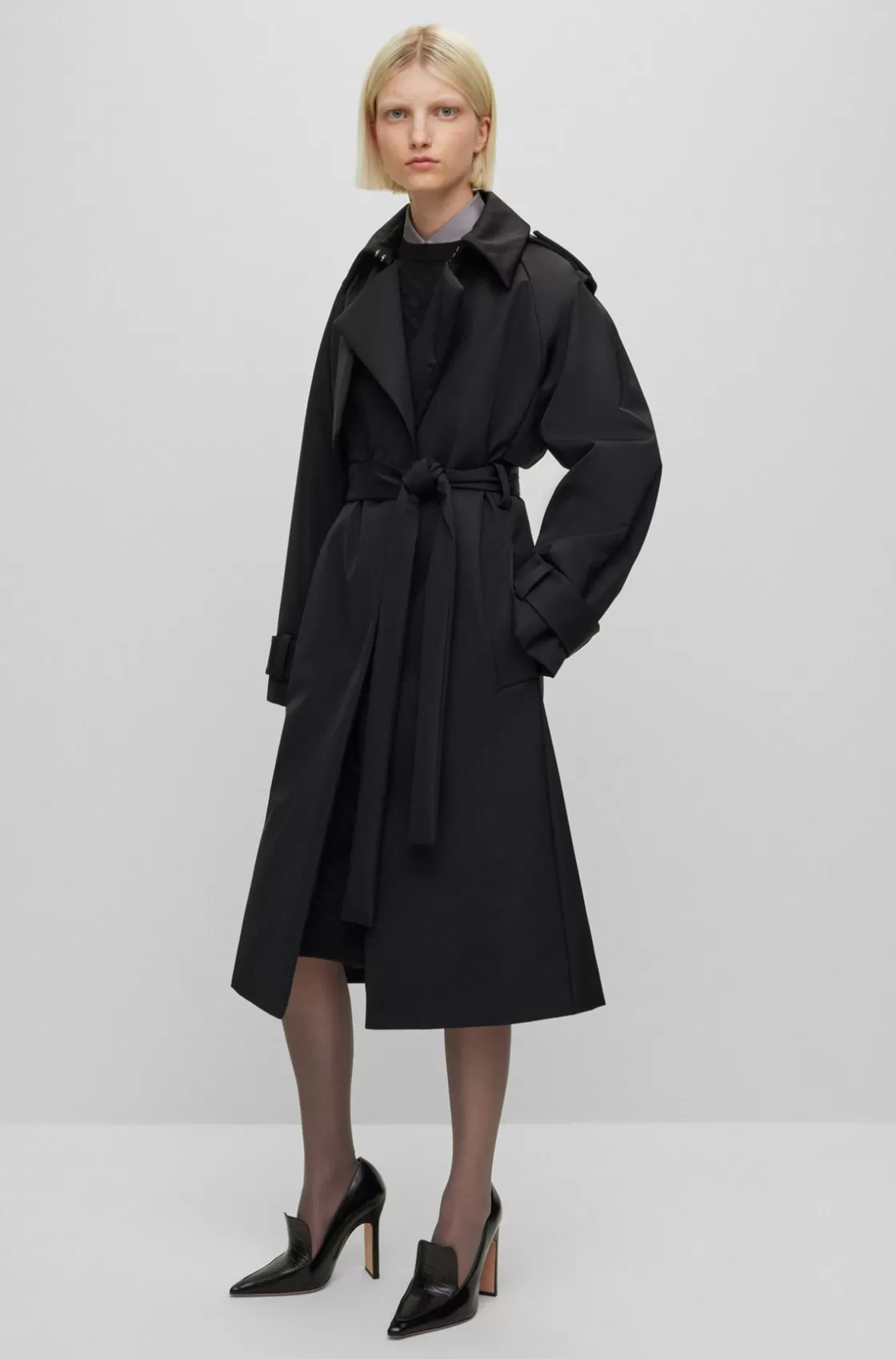 HUGO BOSS THE CHANGE Regular-fit Trench Coat Black Hot