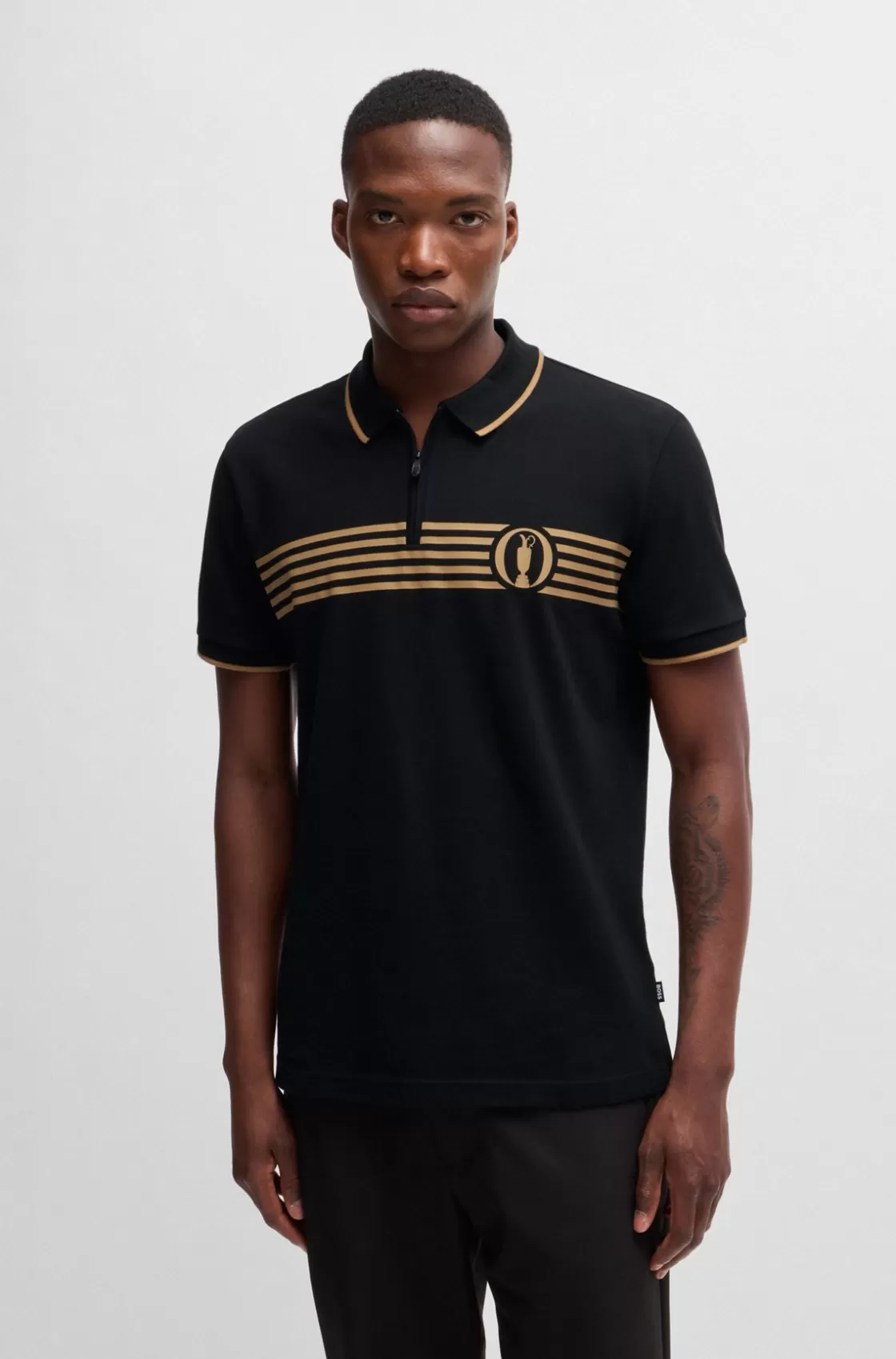 HUGO BOSS The Open Polo Shirt With Special Artwork Black Flash Sale