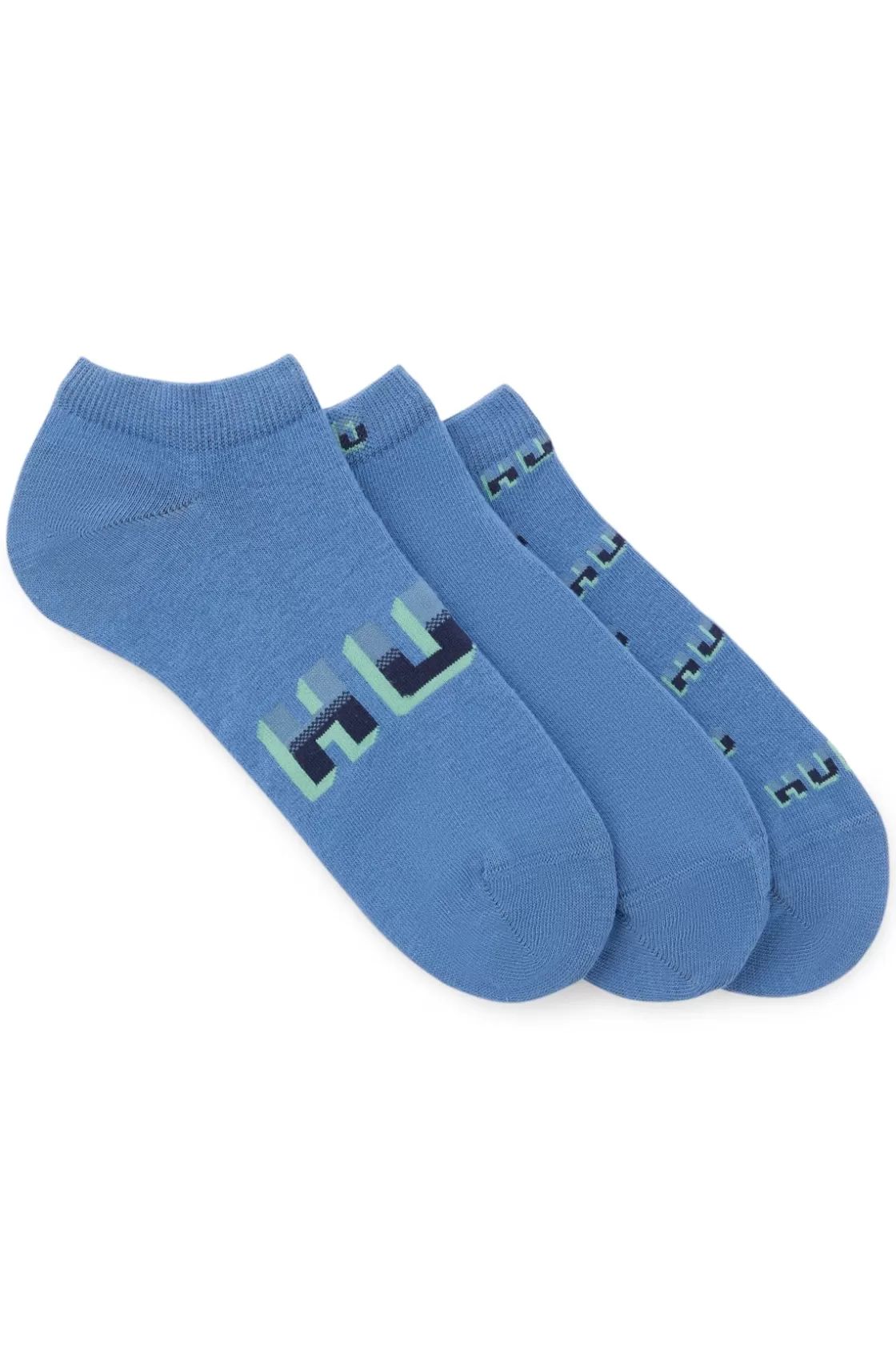 HUGO BOSS Three-pack Of Ankle Socks With Logos Blue New
