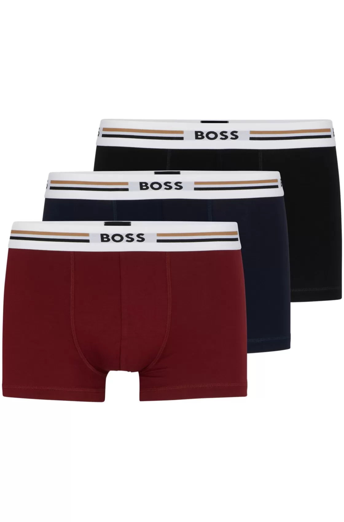 HUGO BOSS Three-pack Of Soft-touch Stretch Trunks With Logo Waistbands Dark Red Best