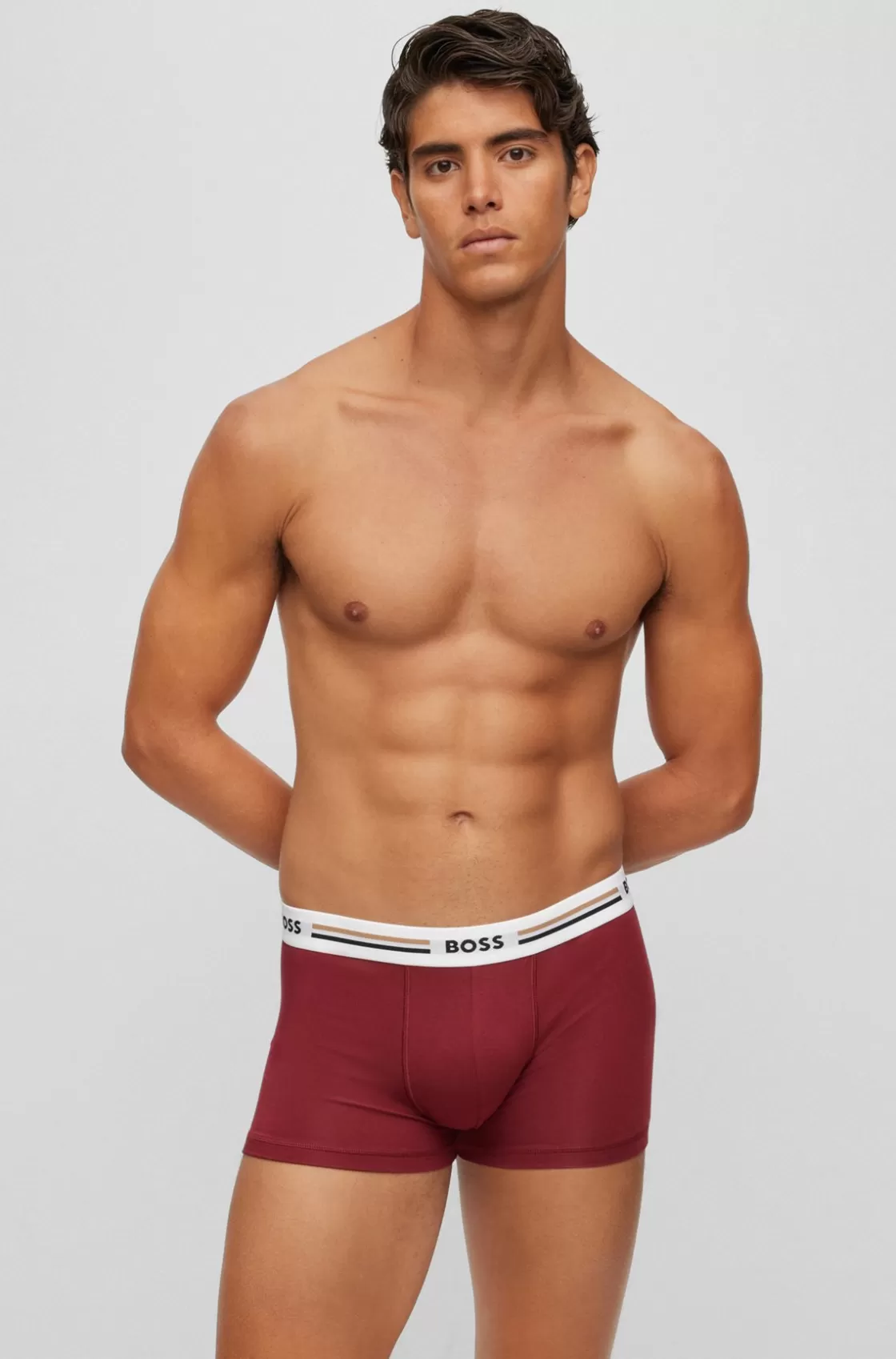 HUGO BOSS Three-pack Of Soft-touch Stretch Trunks With Logo Waistbands Dark Red Best