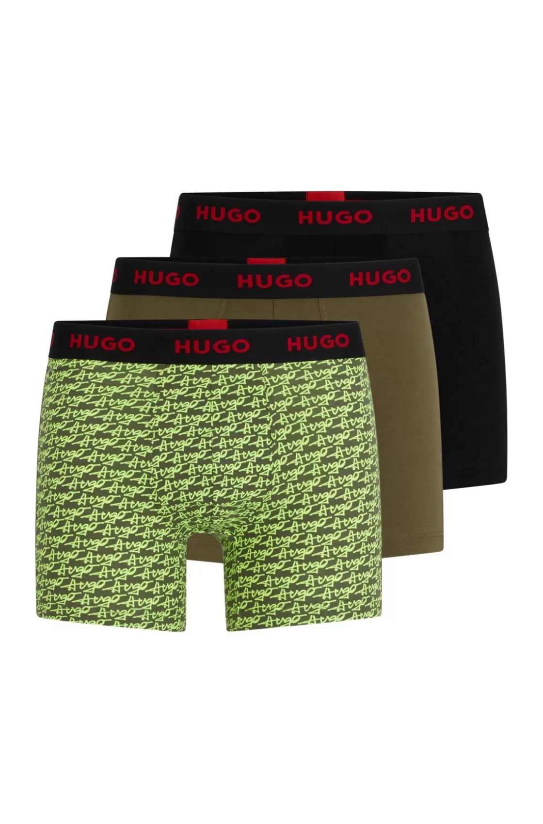 HUGO BOSS Three-pack Of Stretch-cotton Boxer Briefs With Logo Waistbands Green Hot
