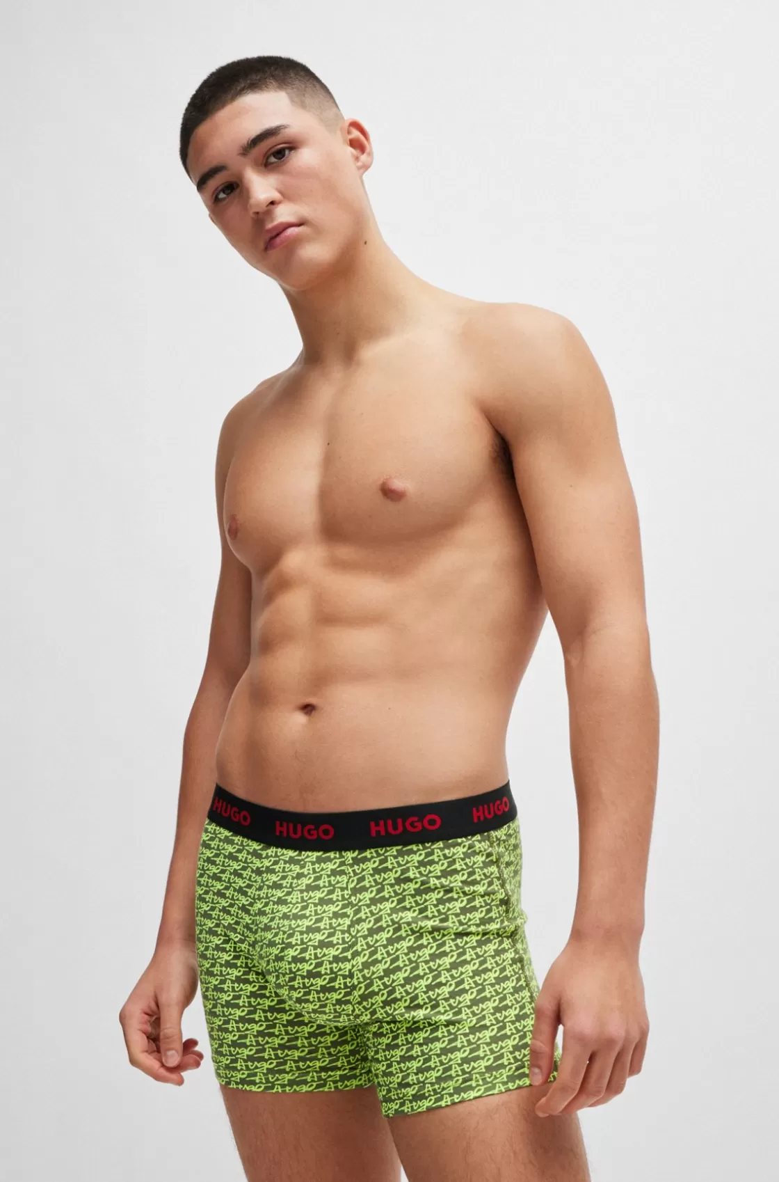 HUGO BOSS Three-pack Of Stretch-cotton Boxer Briefs With Logo Waistbands Green Hot
