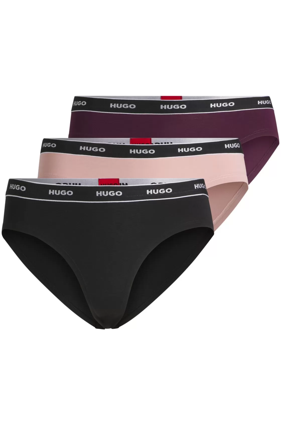 HUGO BOSS Three-pack Of Stretch-cotton Briefs With Logo Waistbands Patterned New