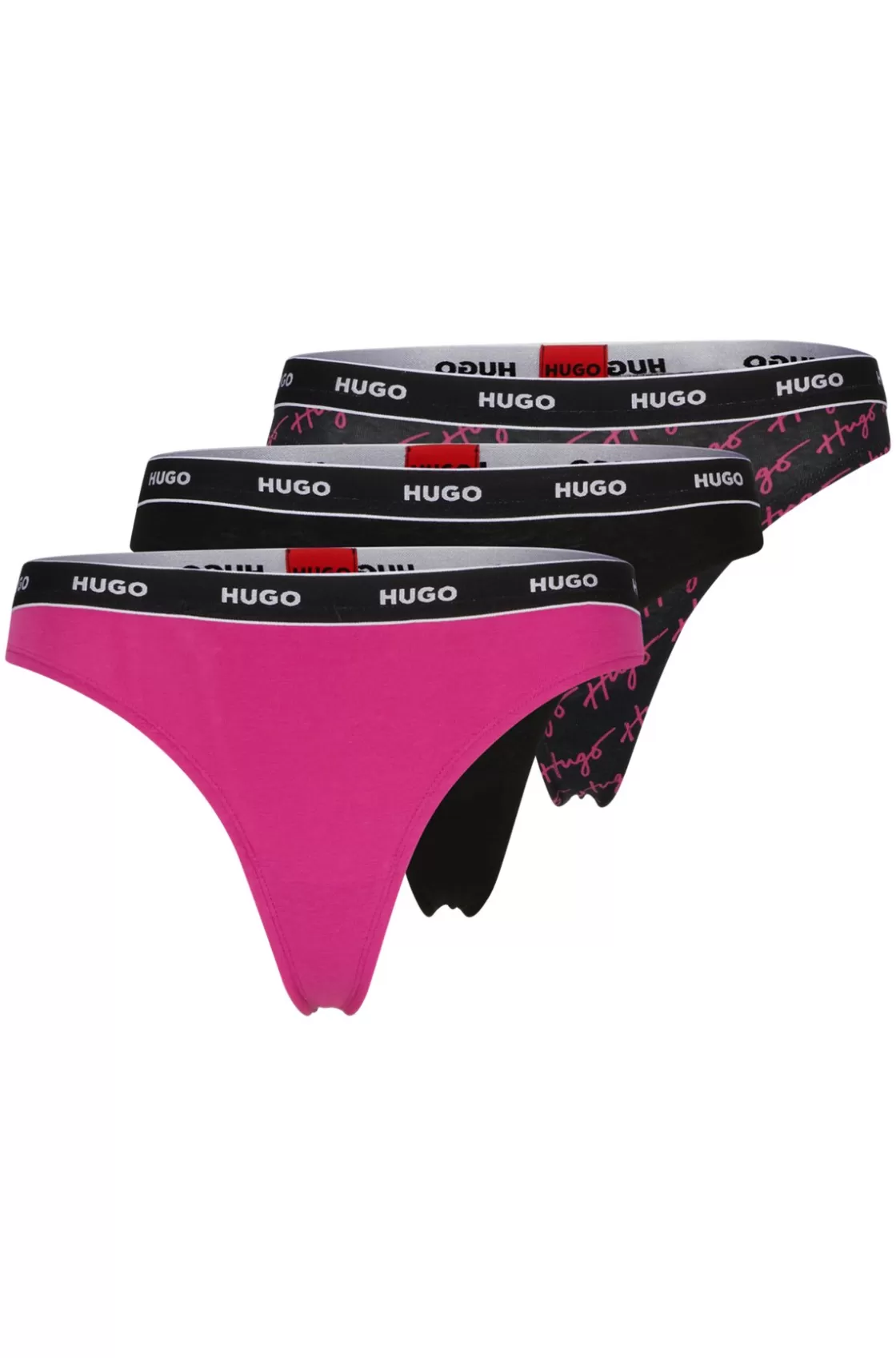 HUGO BOSS Three-pack Of Stretch-cotton Thongs With Logo Waistbands Patterned New