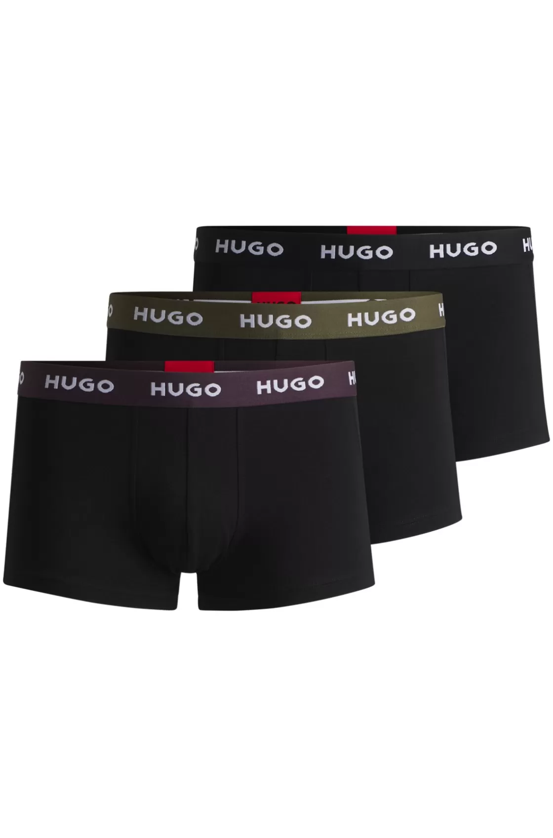 HUGO BOSS Three-pack Of Stretch-cotton Trunks With Logo Waistbands Patterned New