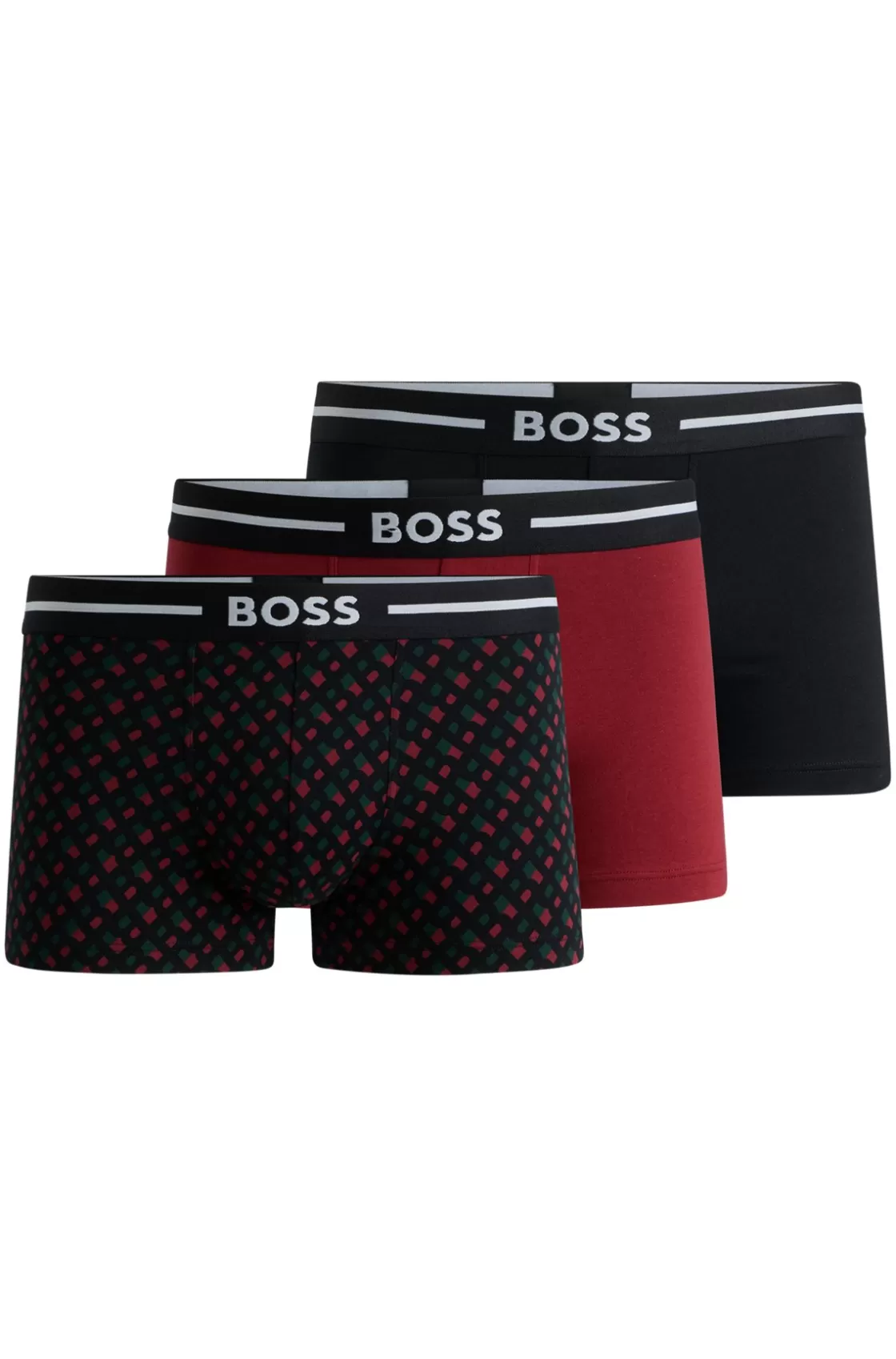 HUGO BOSS Three-pack Of Stretch-cotton Trunks With Logo Waistbands Patterned Discount