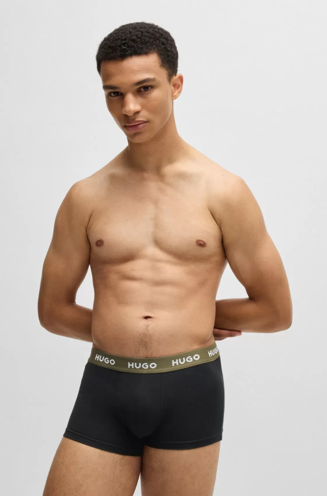 HUGO BOSS Three-pack Of Stretch-cotton Trunks With Logo Waistbands Patterned New