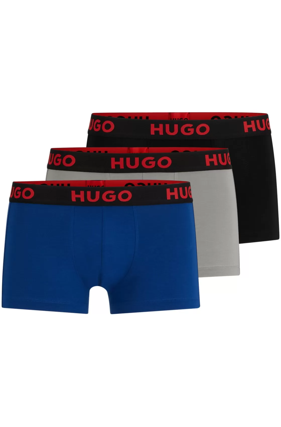 HUGO BOSS Three-pack Of Stretch-jersey Trunks With Logo Waistbands Grey Clearance