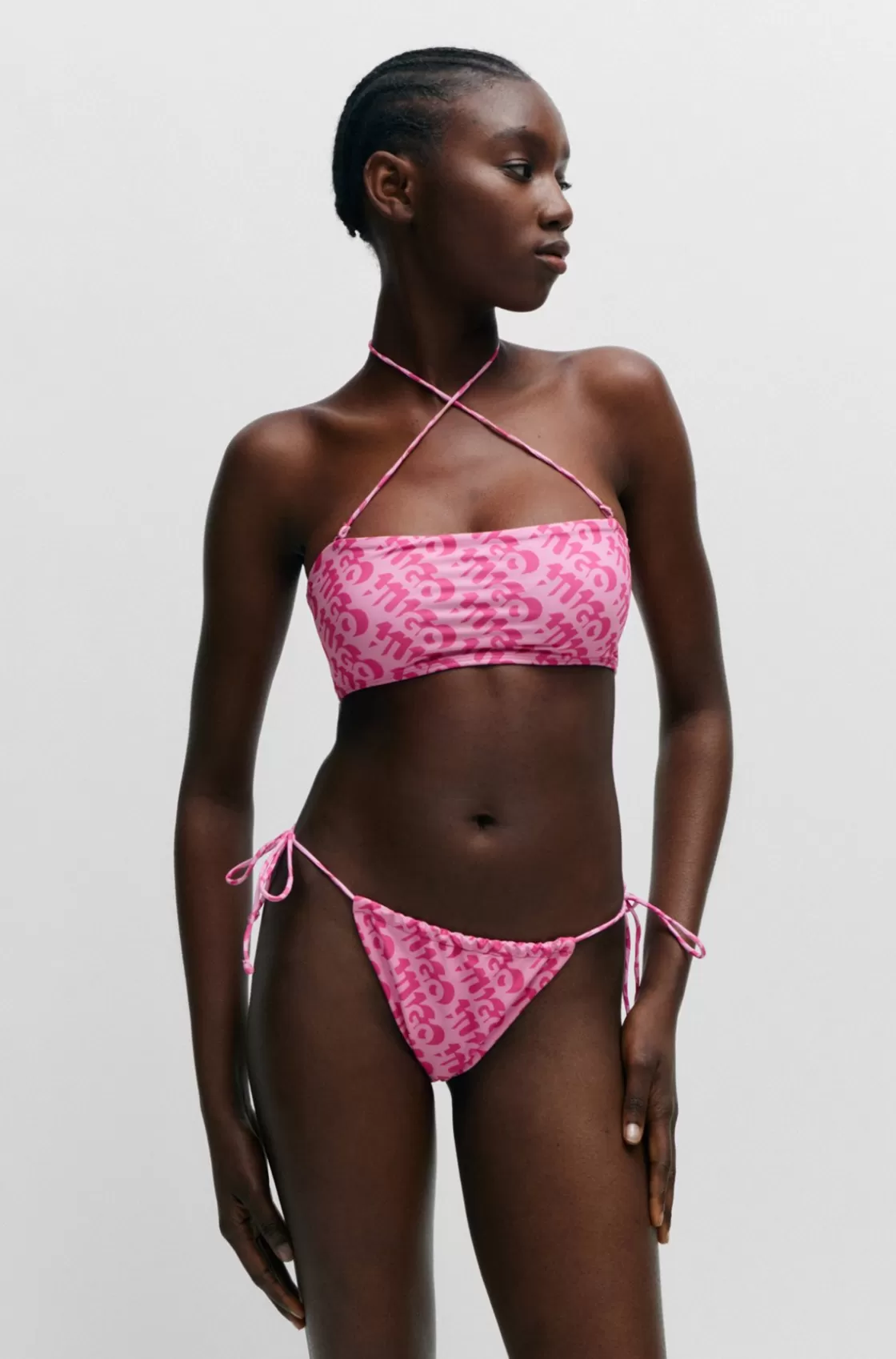 HUGO BOSS Tie-side Bikini Bottoms With Repeat Logo Print Pink Cheap
