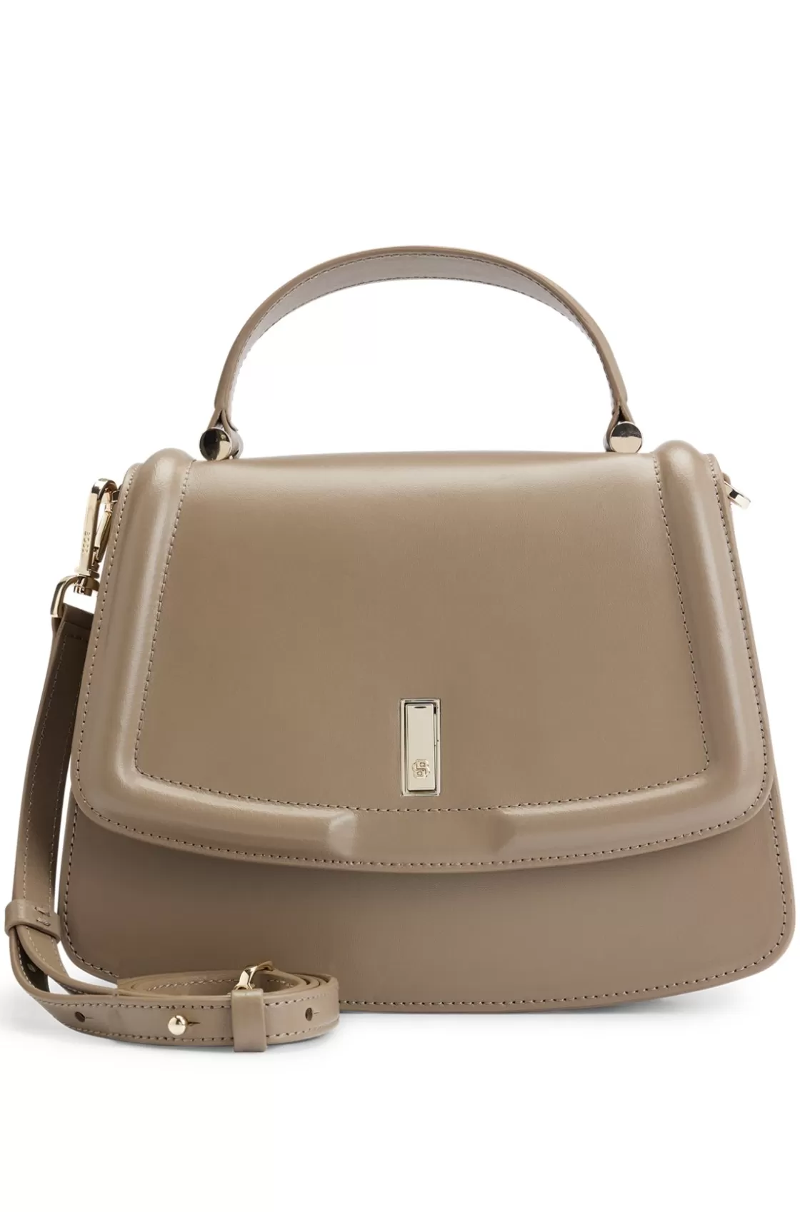 HUGO BOSS Top-handle Handbag In Leather With Double B Monogram Brown Best Sale