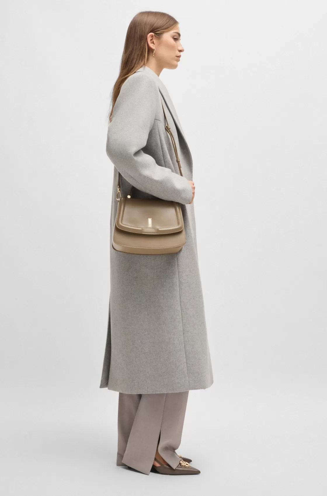 HUGO BOSS Top-handle Handbag In Leather With Double B Monogram Brown Best Sale