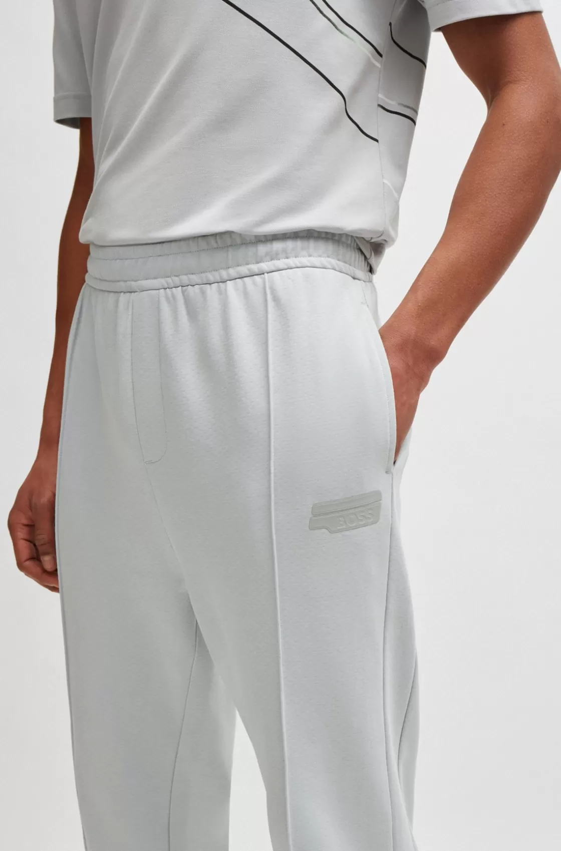 HUGO BOSS Tracksuit Bottoms With Logo Artwork Light Grey New