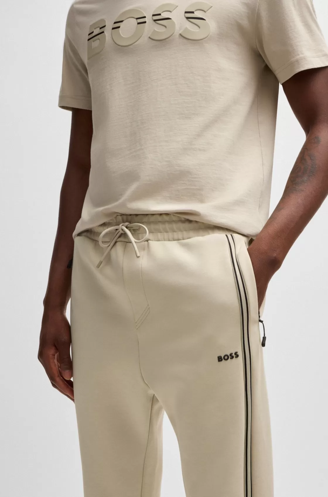 HUGO BOSS Tracksuit Bottoms With Tape Inserts Light Beige Shop
