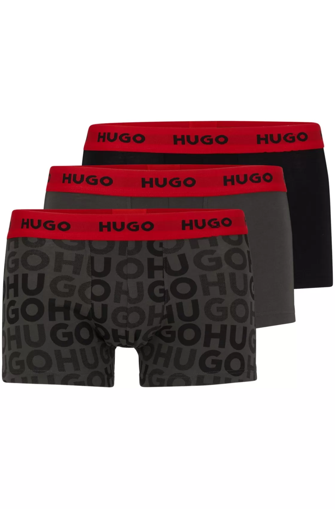 HUGO BOSS Triple-pack Of Stretch-cotton Trunks With Logo Waistbands Dark Grey Shop