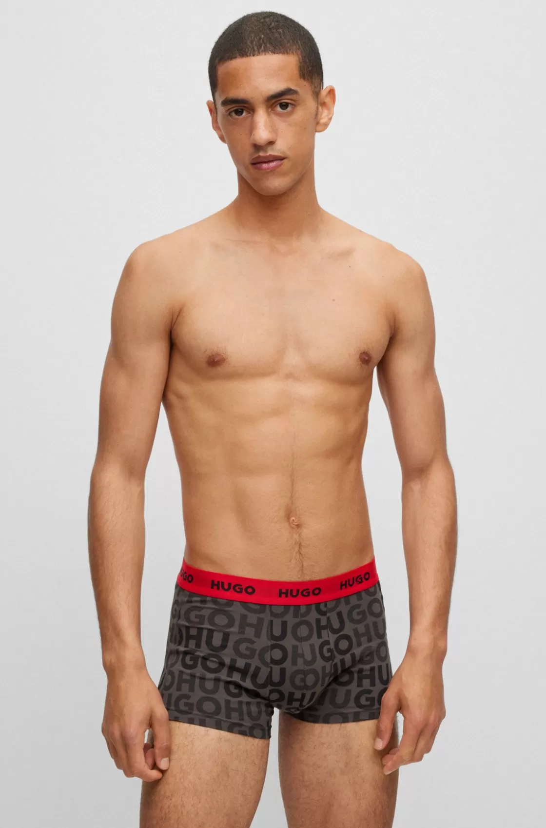 HUGO BOSS Triple-pack Of Stretch-cotton Trunks With Logo Waistbands Dark Grey Shop