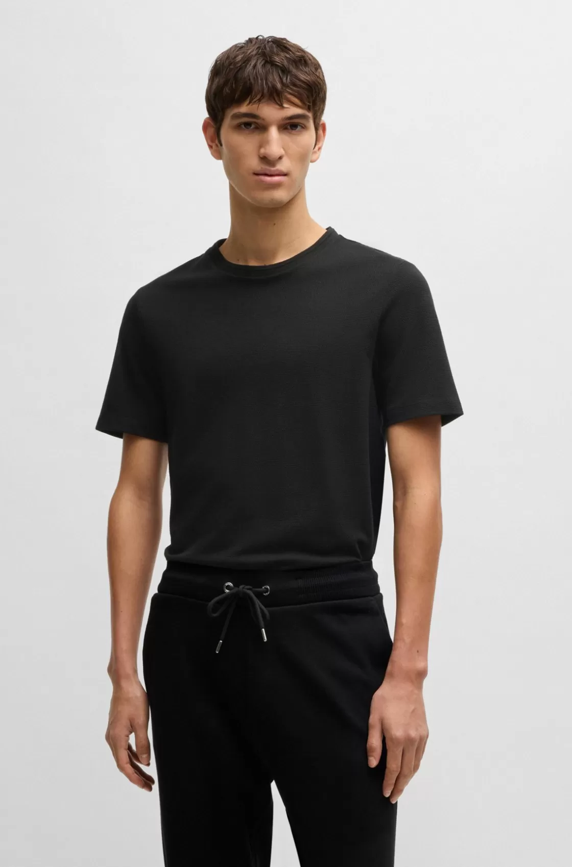 HUGO BOSS T-shirt With Bubble-jacquard Structure Black New