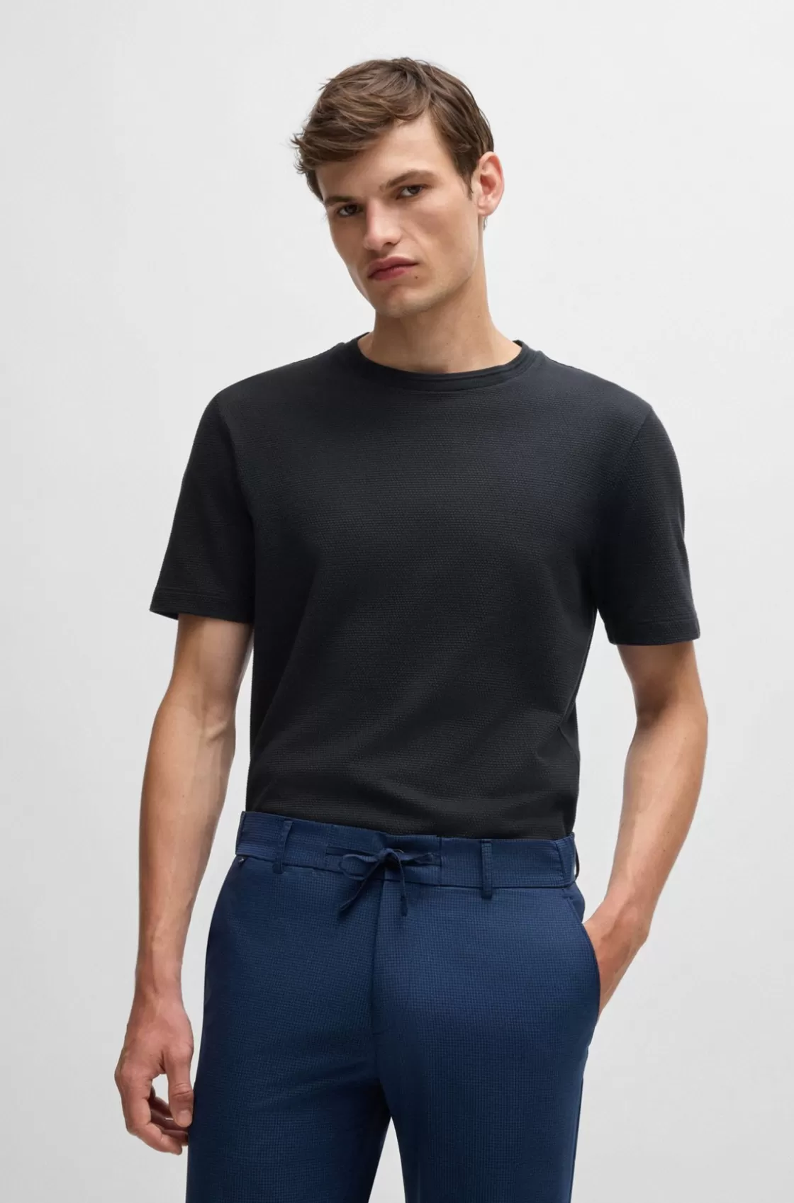 HUGO BOSS T-shirt With Bubble-jacquard Structure Dark Blue Sale