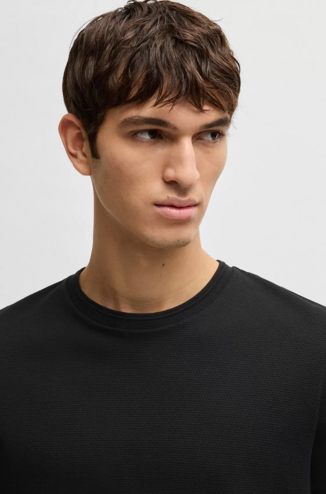 HUGO BOSS T-shirt With Bubble-jacquard Structure Black New