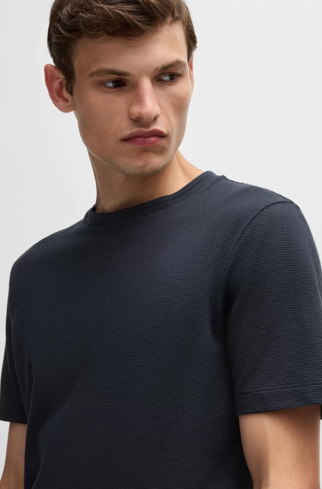 HUGO BOSS T-shirt With Bubble-jacquard Structure Dark Blue Sale