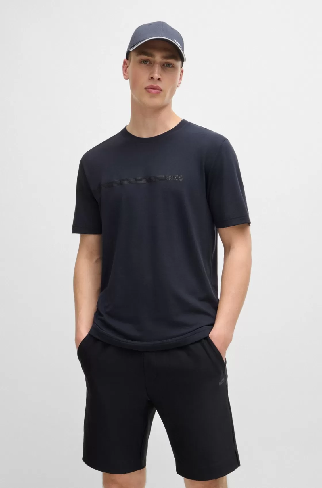 HUGO BOSS T-shirt With Stripes And Logo Dark Blue Outlet