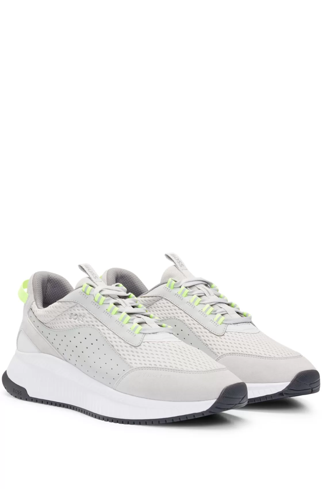 HUGO BOSS TTNM EVO Suede, Leather And Mesh Trainers With Ribbed Sole Light Grey Flash Sale