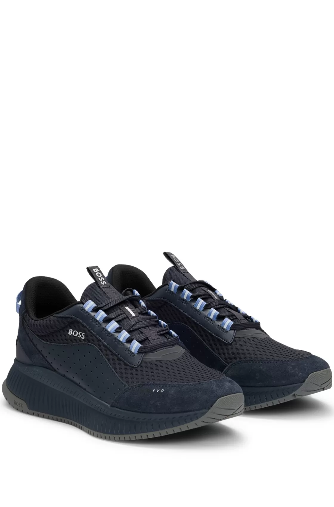 HUGO BOSS TTNM EVO Suede, Leather And Mesh Trainers With Ribbed Sole Dark Blue Shop