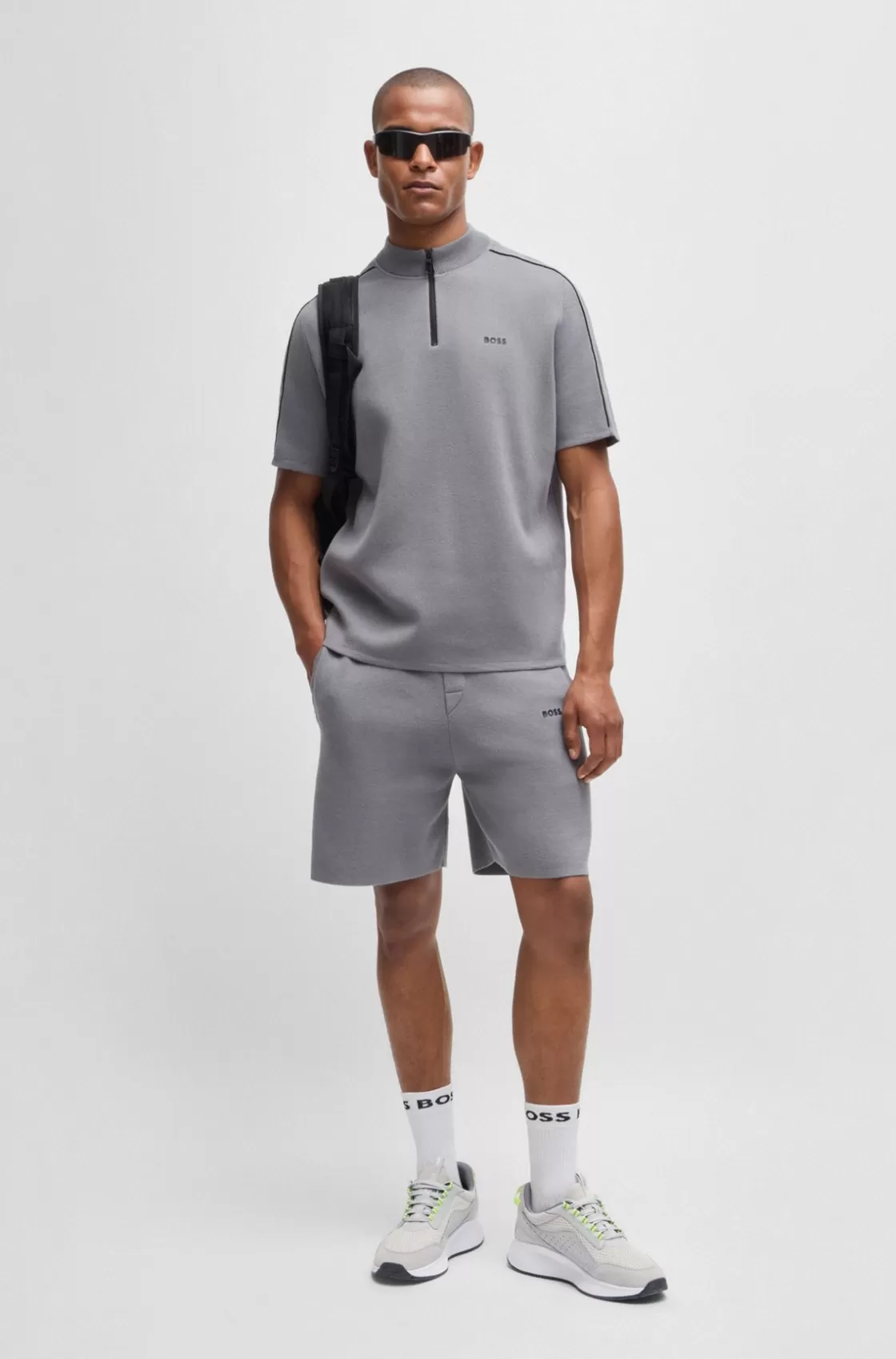 HUGO BOSS TTNM EVO Suede, Leather And Mesh Trainers With Ribbed Sole Light Grey Flash Sale