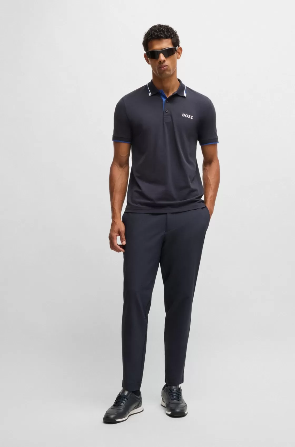 HUGO BOSS Tumbled-leather Lace-up Trainers With Plain Trims Dark Blue Clearance