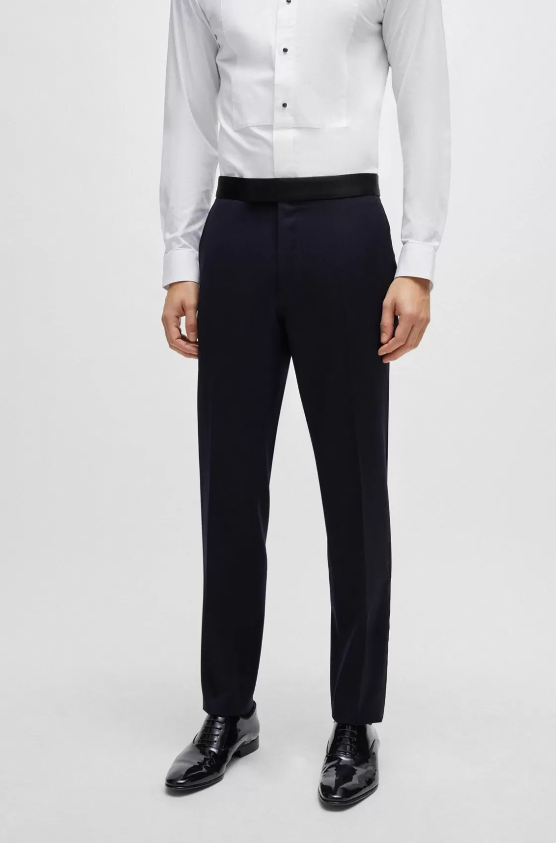HUGO BOSS Tuxedo Trousers In Virgin-wool Serge Dark Blue Online