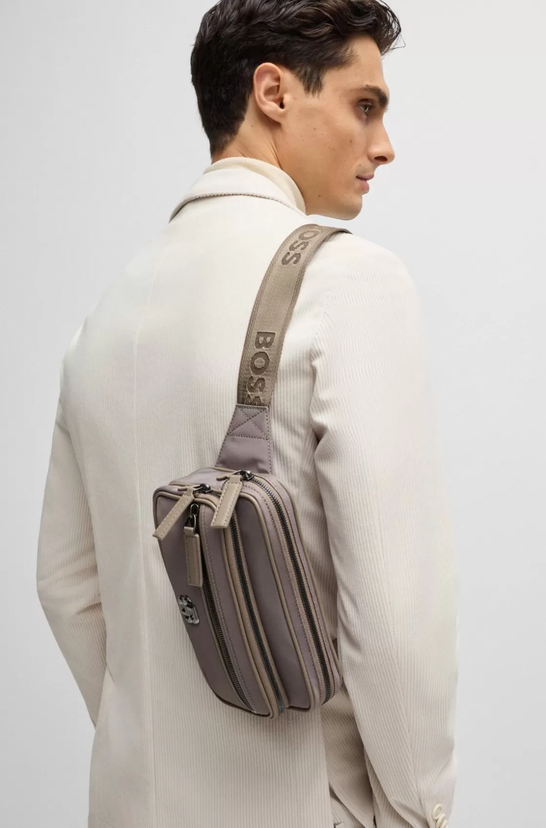 HUGO BOSS Twill Belt Bag With Double B Monogram Light Green Online