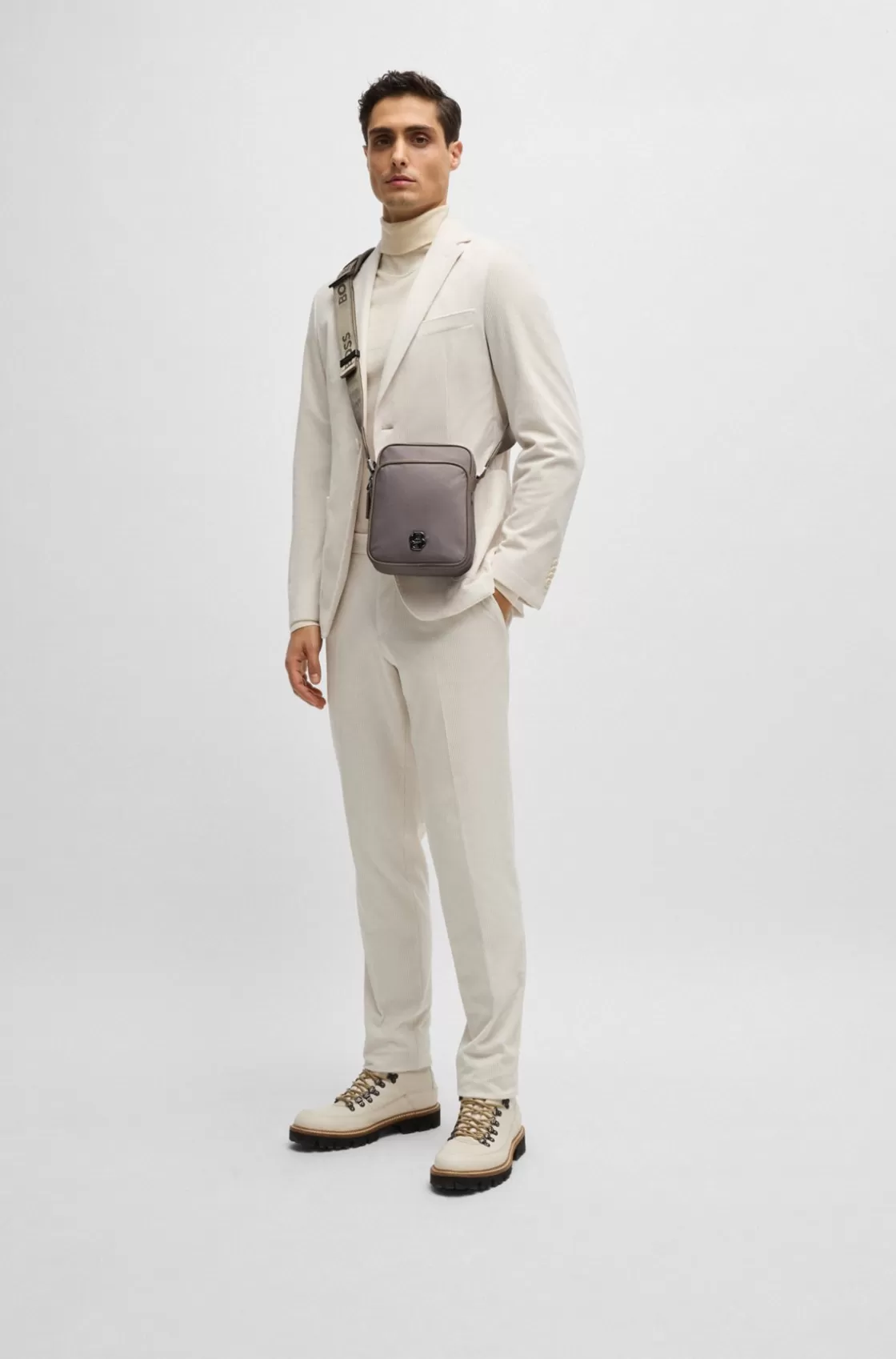 HUGO BOSS Twill Reporter Bag With Double B Monogram Light Green Outlet
