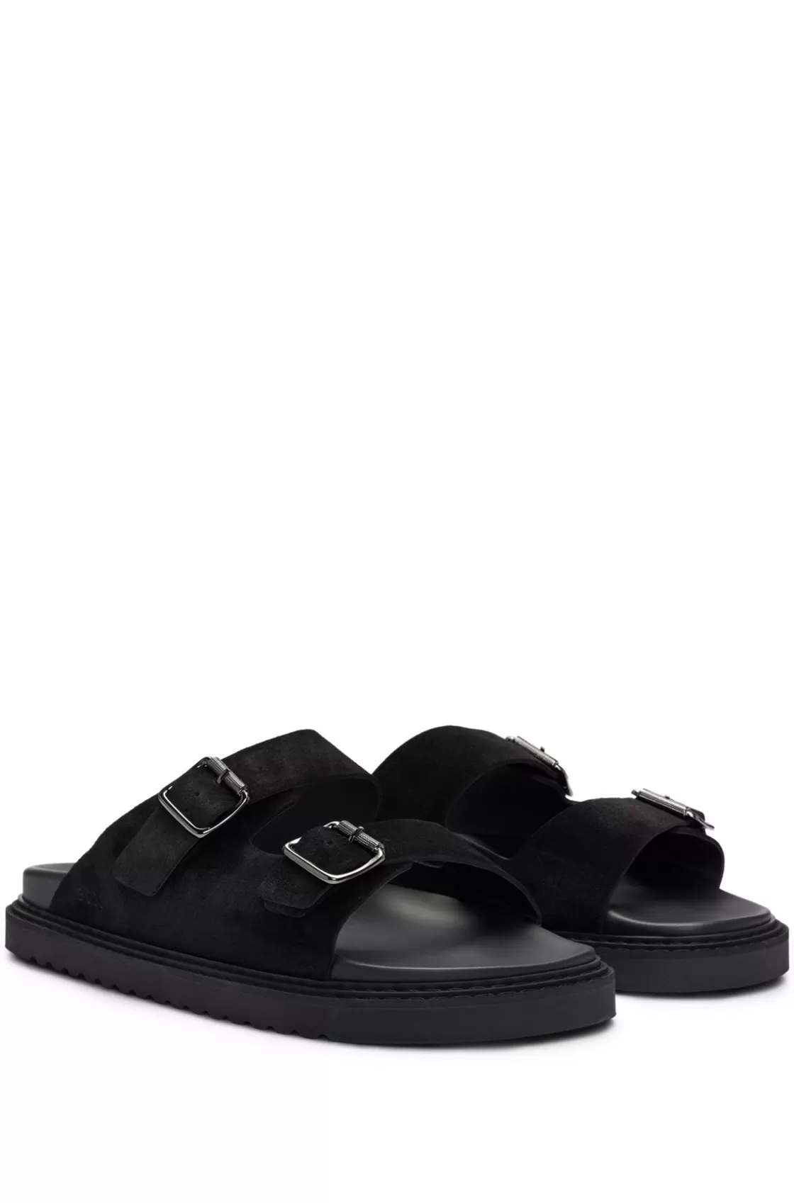 HUGO BOSS Twin-strap Sandals With Suede Uppers And Buckle Closure Black Online