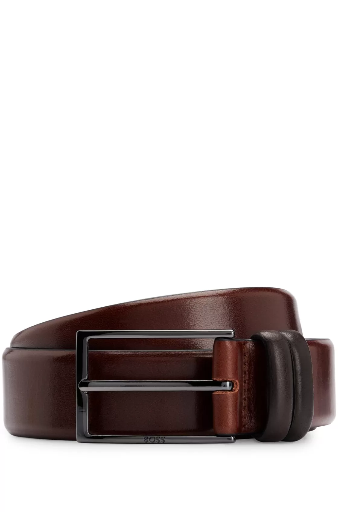 HUGO BOSS Vegetable-tanned Leather Belt With Gunmetal Hardware Brown Online