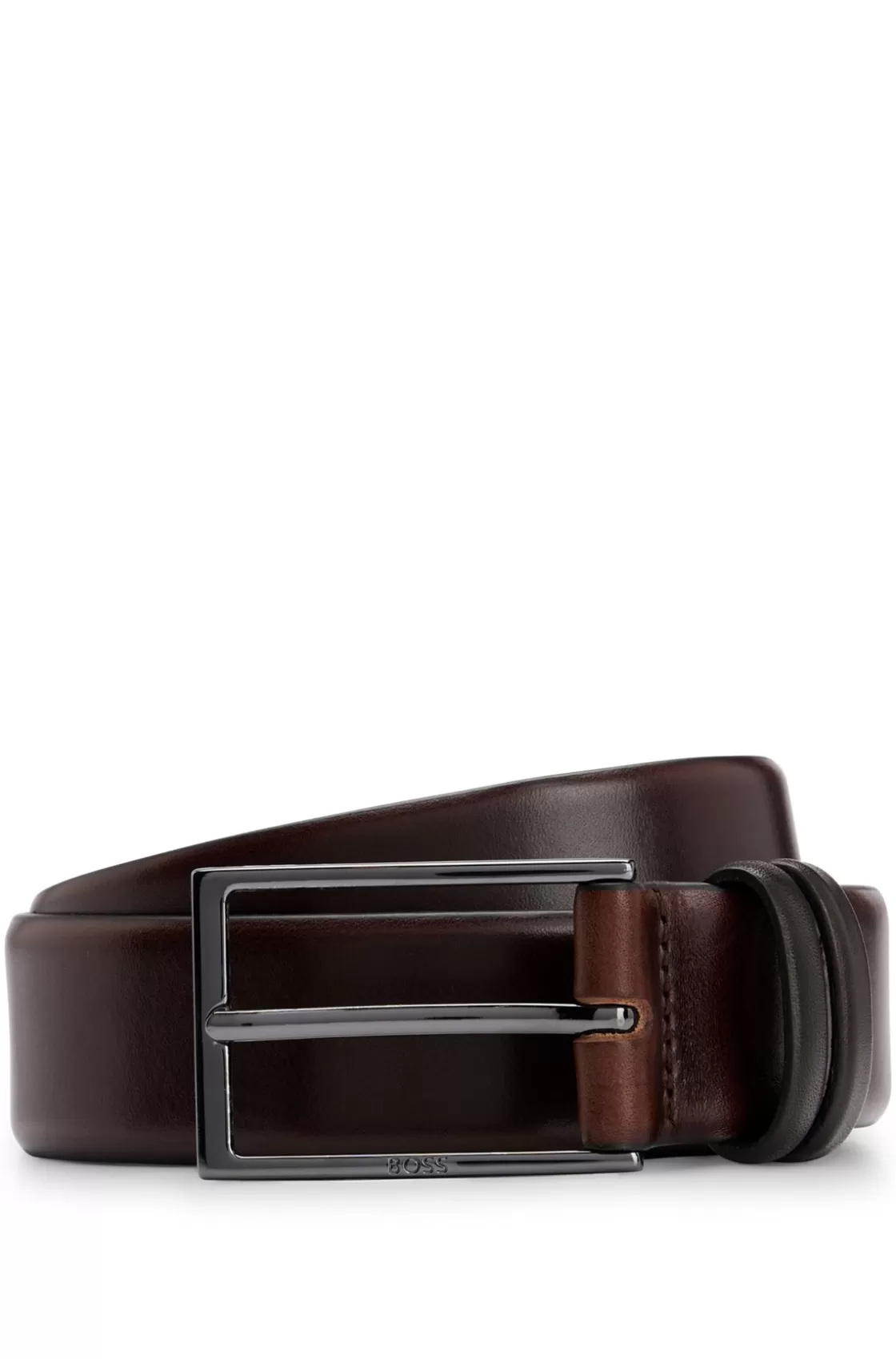 HUGO BOSS Vegetable-tanned Leather Belt With Gunmetal Hardware Dark Brown Cheap