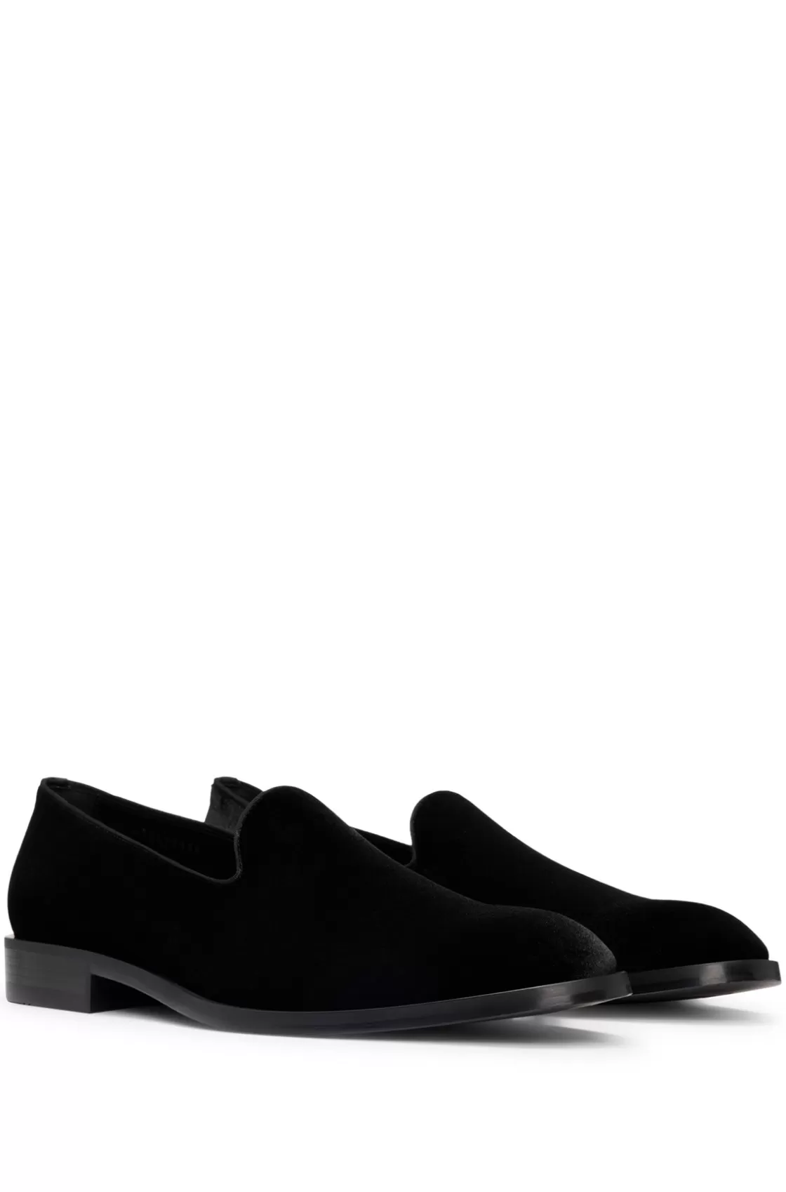 HUGO BOSS Velvet Slip-on Loafers With Leather Trims Black Clearance