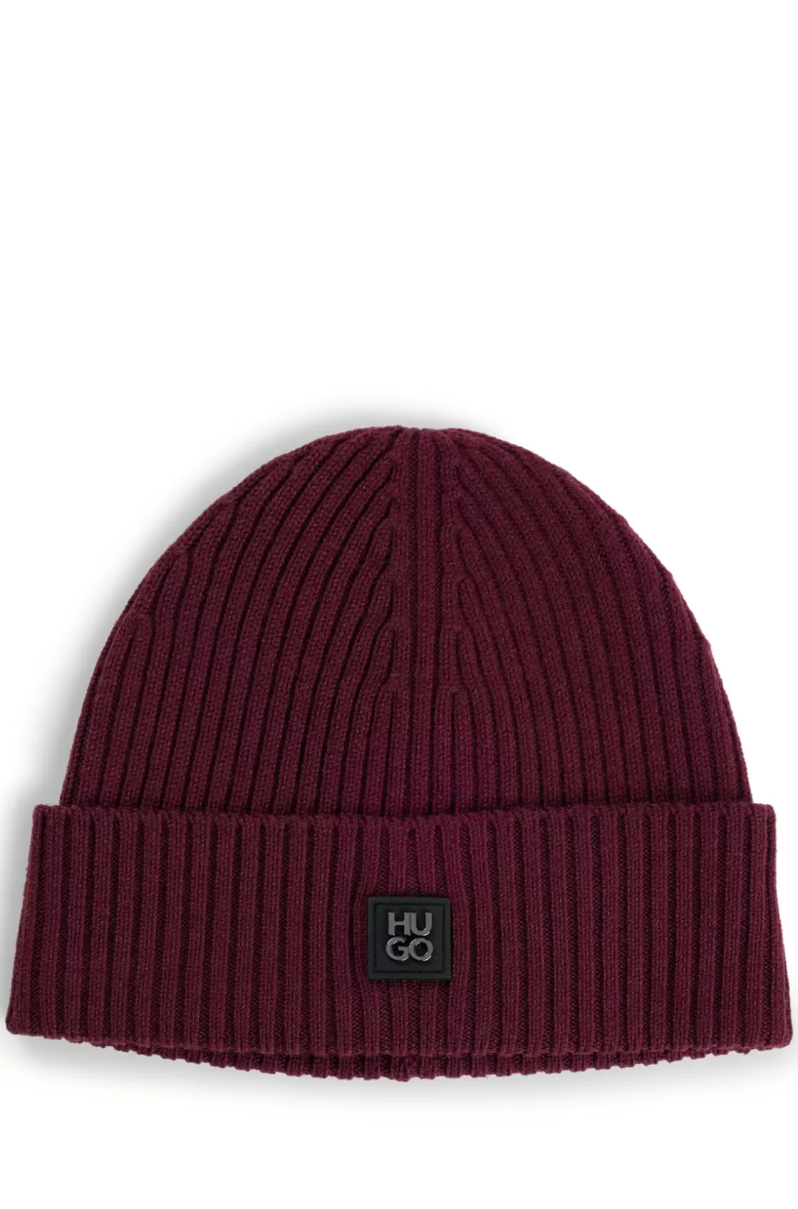 HUGO BOSS Virgin-wool Beanie Hat With Stacked Logo Dark pink Shop