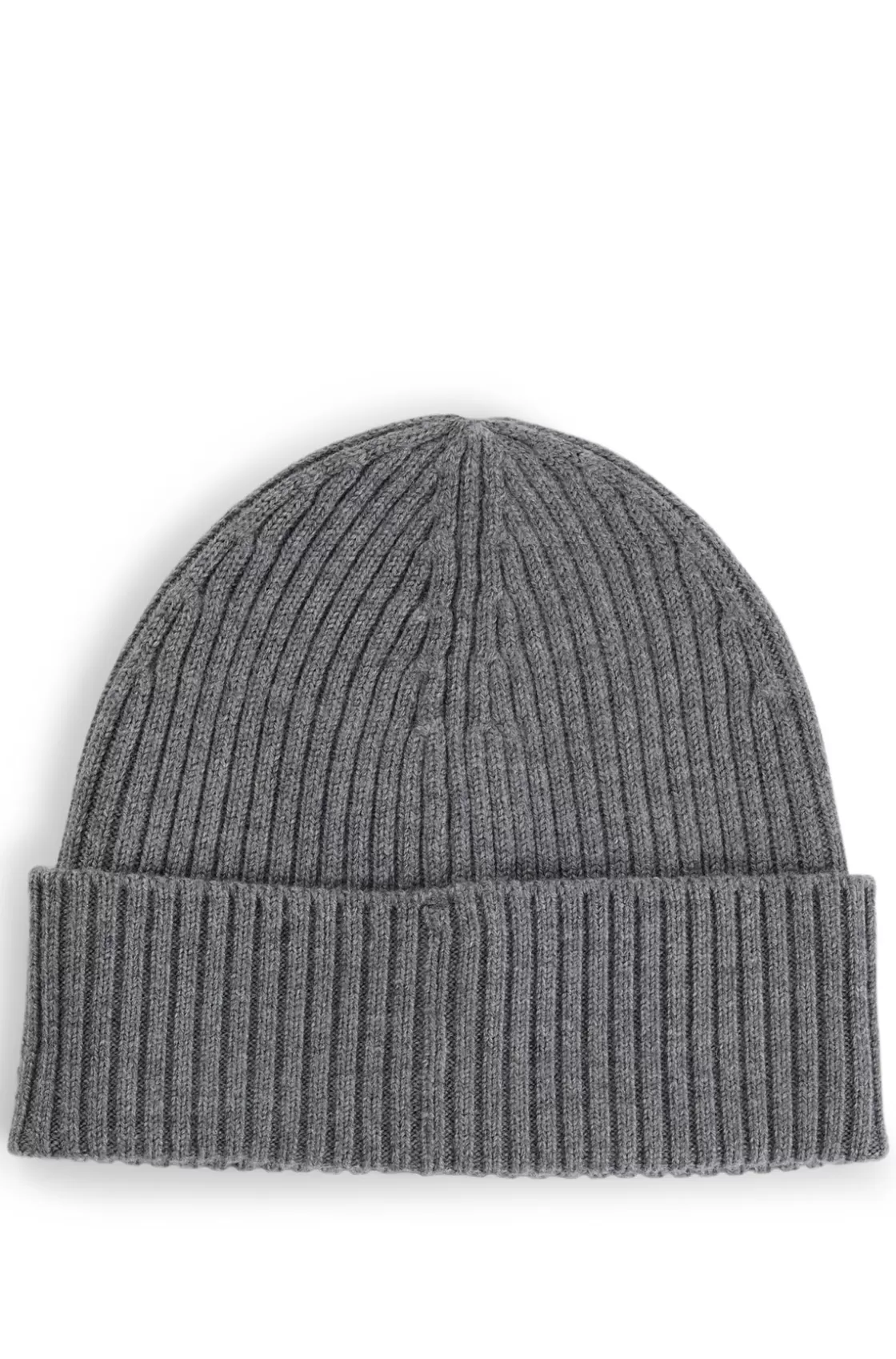 HUGO BOSS Virgin-wool Beanie Hat With Stacked Logo Grey Flash Sale