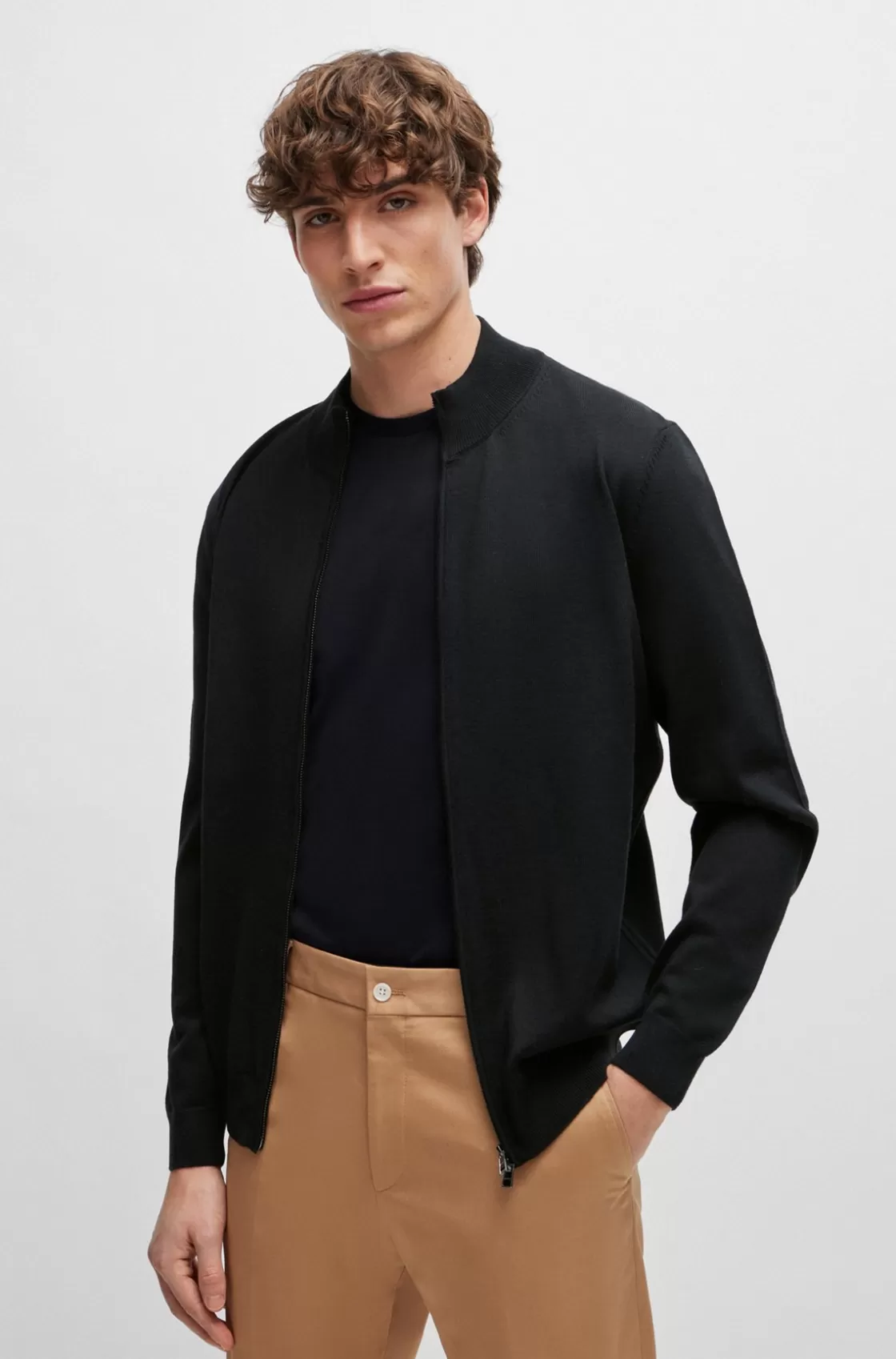 HUGO BOSS Virgin-wool Cardigan In A Regular Fit Black Sale