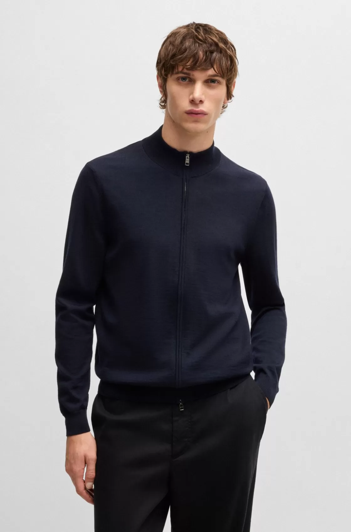 HUGO BOSS Virgin-wool Cardigan In A Regular Fit Dark Blue Best